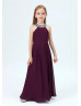 Beaded Halter Purple Chiffon Junior Bridesmaid Dress